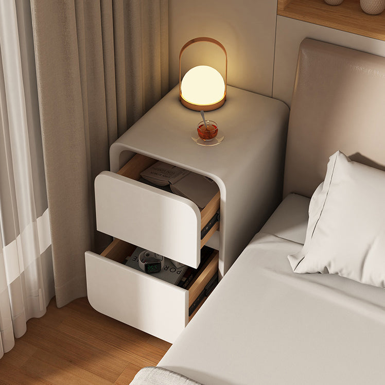 Modern Minimalist MDF Metal Microfiber Leather Rounded Rectangle Nightstand With 2 Drawers For Bedroom