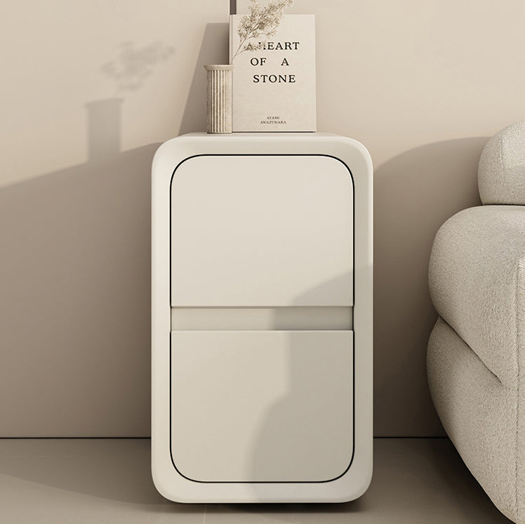Modern Minimalist MDF Metal Microfiber Leather Rounded Rectangle Nightstand With 2 Drawers For Bedroom