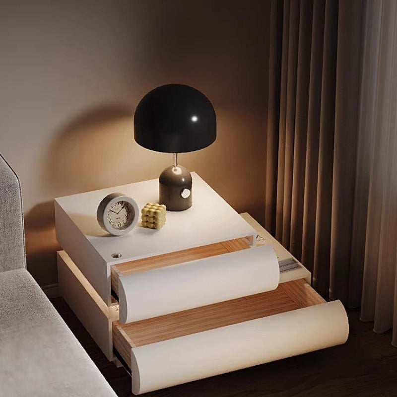 Contemporary Creative Microfiber Leather Solid Wood Curved Square Nightstand 2-Drawer For Bedroom