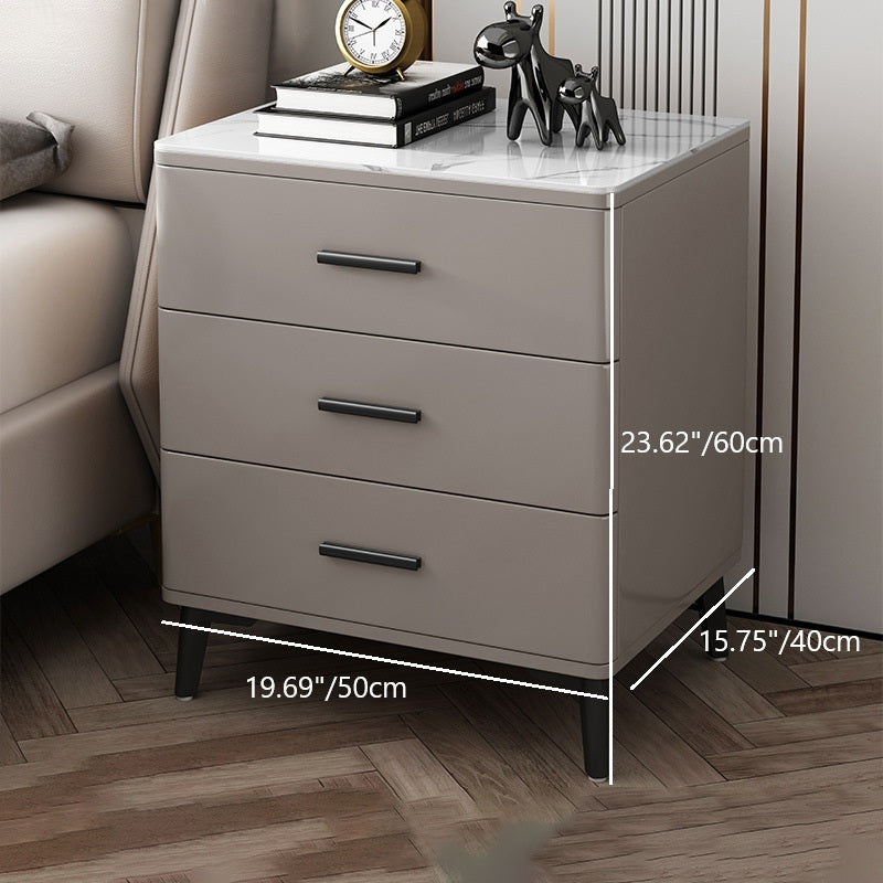 Modern Luxury Sintered Stone Rubberwood Rounded Rectangular Cylindrical Nightstand With 3 Drawers For Bedroom
