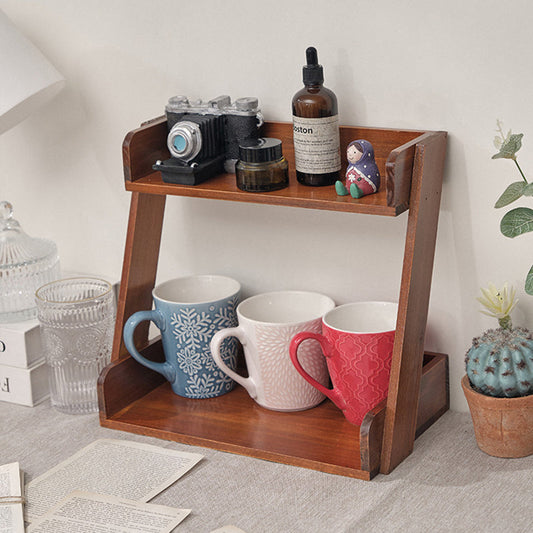 Traditional Japanese Solid Wood Z-Shaped Rectangular Bookshelf 2-Tier For Bedroom