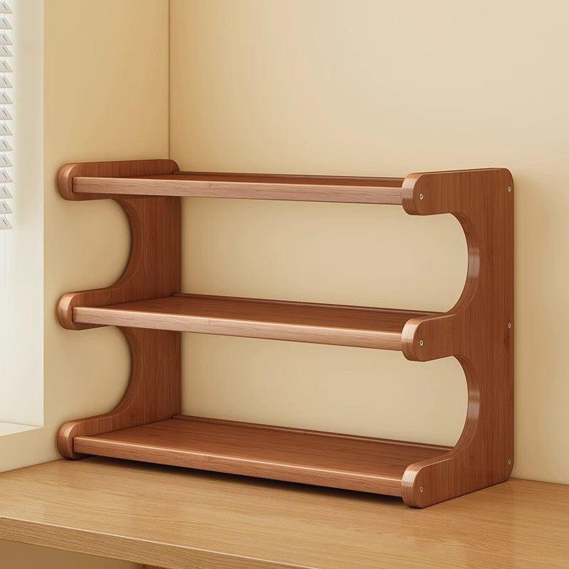 Traditional Vintage Bamboo Medium Density Fiberboard Rounded E-Shaped Storage Shelf 2/3/4-Tier For Home Office