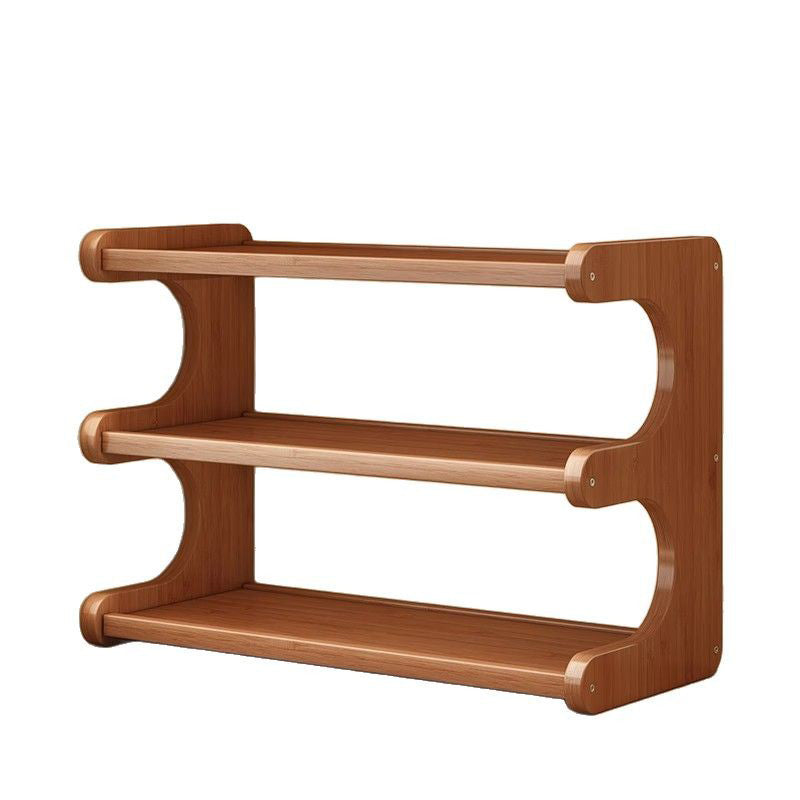 Traditional Vintage Bamboo Medium Density Fiberboard Rounded E-Shaped Storage Shelf 2/3/4-Tier For Home Office