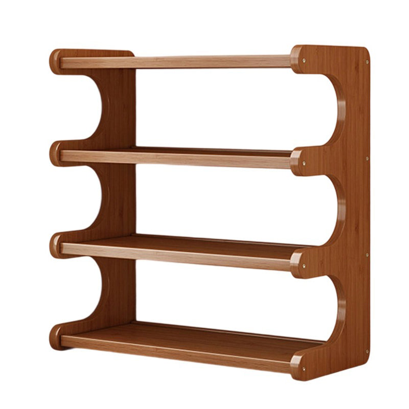 Traditional Vintage Bamboo Medium Density Fiberboard Rounded E-Shaped Storage Shelf 2/3/4-Tier For Home Office