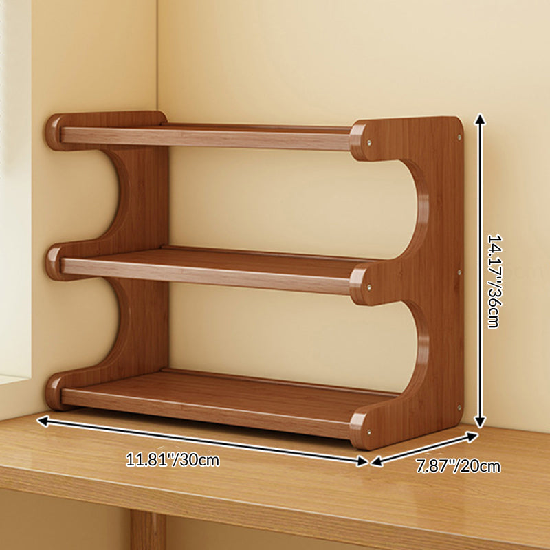 Traditional Vintage Bamboo Medium Density Fiberboard Rounded E-Shaped Storage Shelf 2/3/4-Tier For Home Office