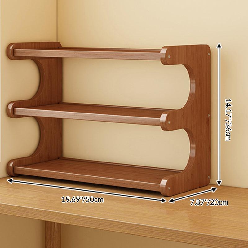 Traditional Vintage Bamboo Medium Density Fiberboard Rounded E-Shaped Storage Shelf 2/3/4-Tier For Home Office