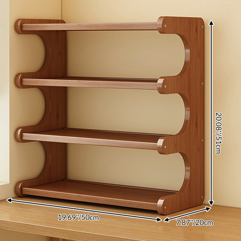 Traditional Vintage Bamboo Medium Density Fiberboard Rounded E-Shaped Storage Shelf 2/3/4-Tier For Home Office
