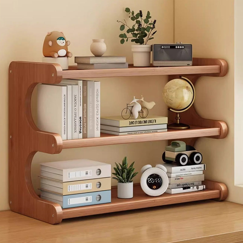 Traditional Vintage Bamboo Medium Density Fiberboard Rounded E-Shaped Storage Shelf 2/3/4-Tier For Home Office