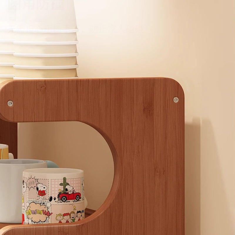 Traditional Vintage Bamboo Medium Density Fiberboard Rounded E-Shaped Storage Shelf 2/3/4-Tier For Home Office
