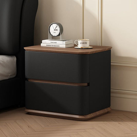 Modern Luxury Pine Plywood Pine Eco-board Cat Scratch Leather Metal Rounded Square Nightstand With 2 Drawers For Bedroom