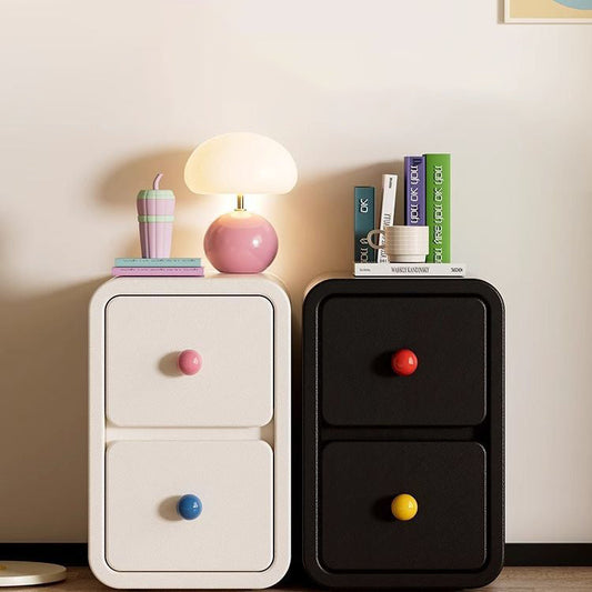 Contemporary Creative Solid Wood Faux Leather Metal Rounded Rectangular Nightstand With 2 Drawers For Bedroom