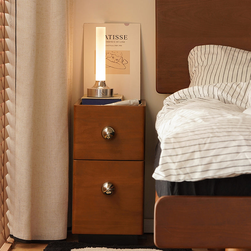 Traditional Vintage Pine Wood Stainless Steel Rectangular Ball Nightstand 2-Tier For Bedroom