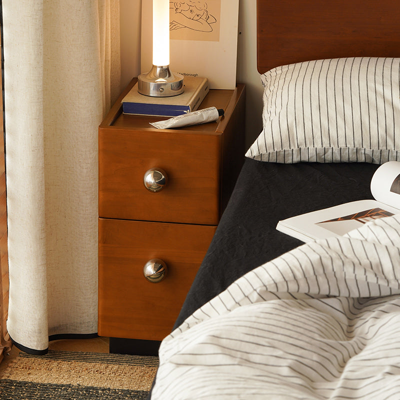 Traditional Vintage Pine Wood Stainless Steel Rectangular Ball Nightstand 2-Tier For Bedroom