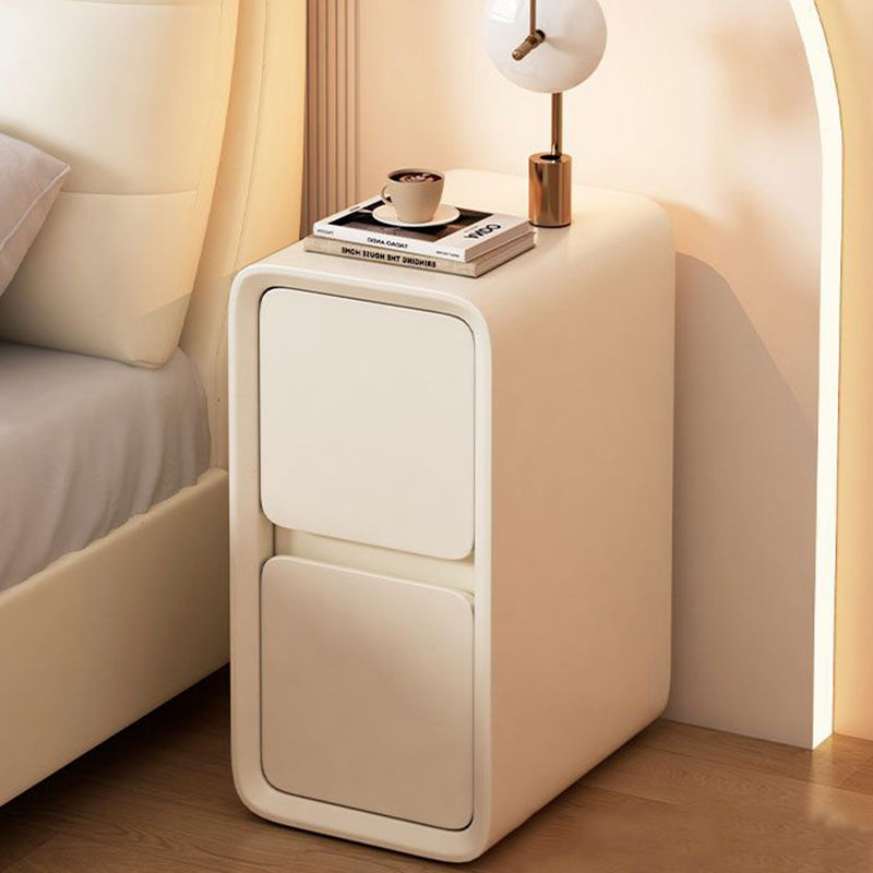 Modern Minimalist Faux Leather MDF Rounded Rectangular Nightstand 2-Drawer For Bedroom