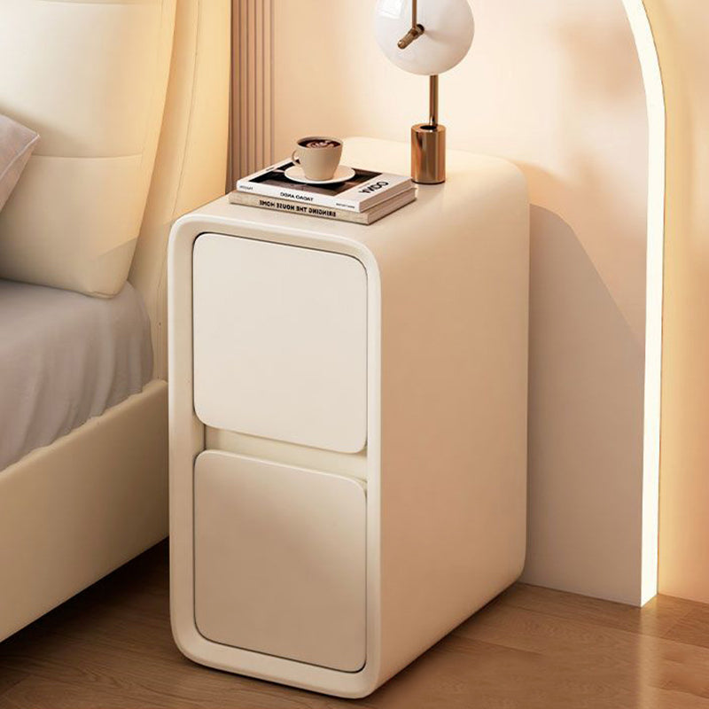 Modern Minimalist Faux Leather MDF Rounded Rectangular Nightstand 2-Drawer For Bedroom