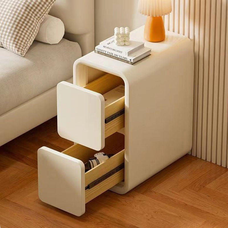 Modern Minimalist Faux Leather MDF Rounded Rectangular Nightstand 2-Drawer For Bedroom