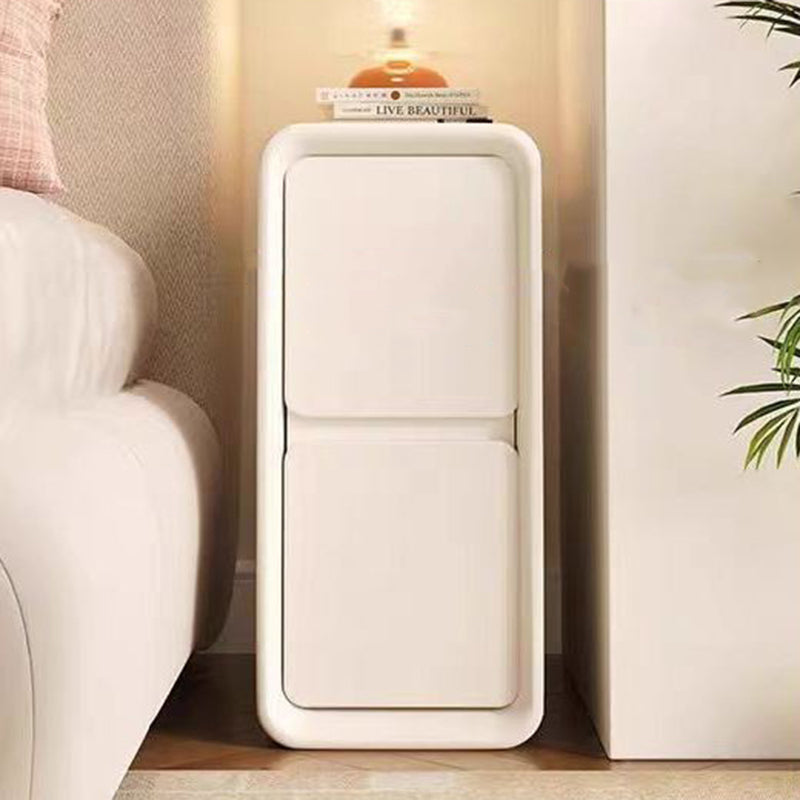 Modern Minimalist Faux Leather MDF Rounded Rectangular Nightstand 2-Drawer For Bedroom