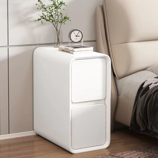 Modern Minimalist Faux Leather MDF Rounded Rectangular Nightstand 2-Drawer For Bedroom