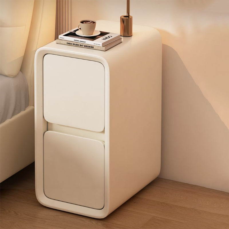 Modern Minimalist Faux Leather MDF Rounded Rectangular Nightstand 2-Drawer For Bedroom