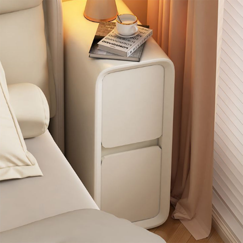Modern Minimalist Faux Leather MDF Rounded Rectangular Nightstand 2-Drawer For Bedroom