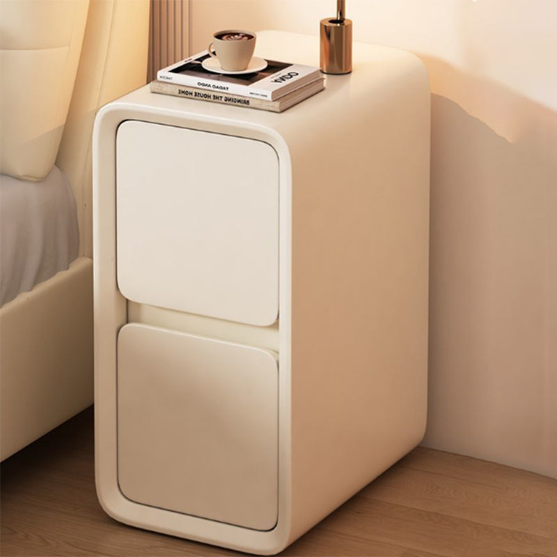 Modern Minimalist Faux Leather MDF Rounded Rectangular Nightstand 2-Drawer For Bedroom