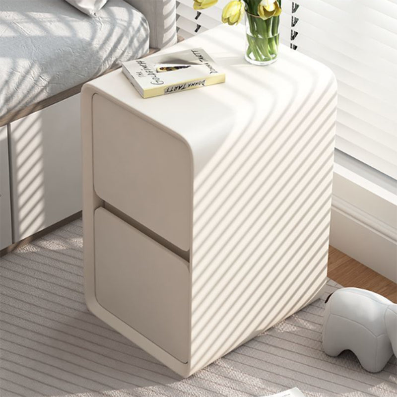 Modern Minimalist Faux Leather MDF Rounded Rectangular Nightstand 2-Drawer For Bedroom