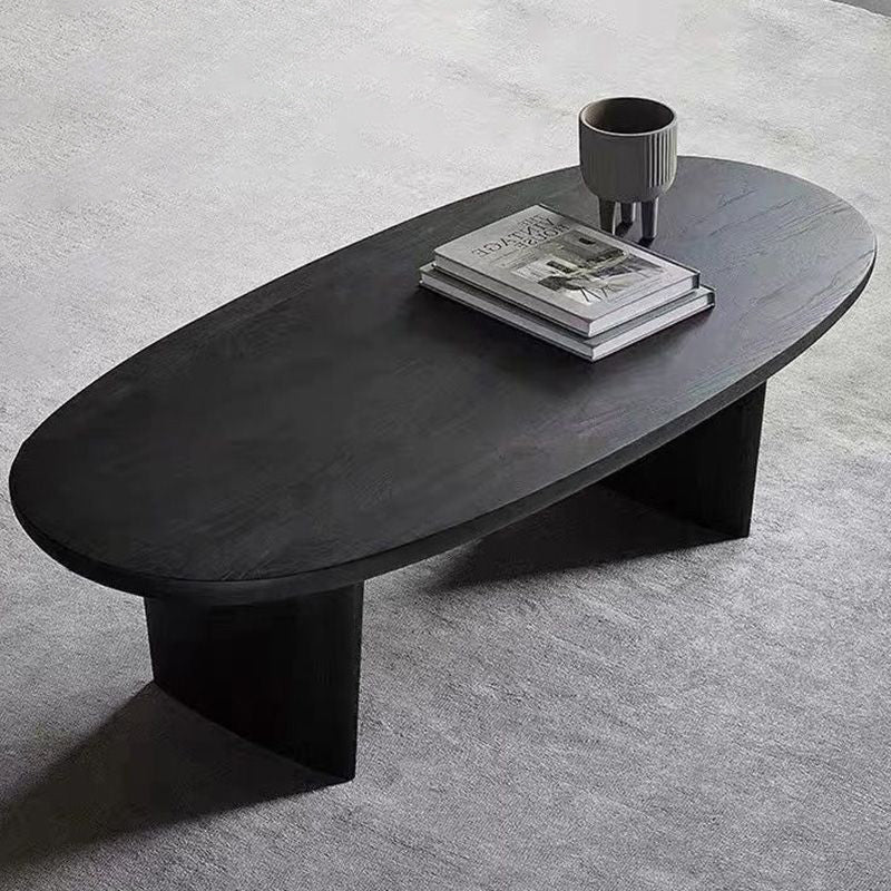 Contemporary Scandinavian Rubberwood Long Oval Coffee Table 1-Tier For Living Room