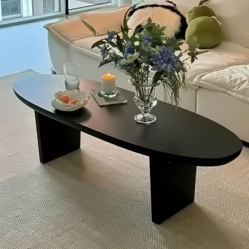Contemporary Scandinavian Rubberwood Long Oval Coffee Table 1-Tier For Living Room