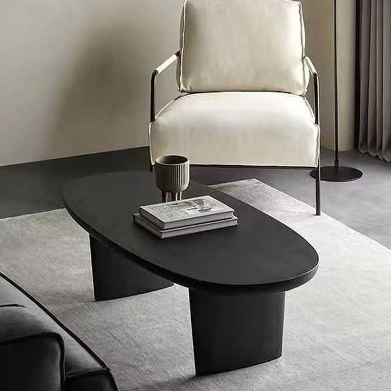 Contemporary Scandinavian Rubberwood Long Oval Coffee Table 1-Tier For Living Room