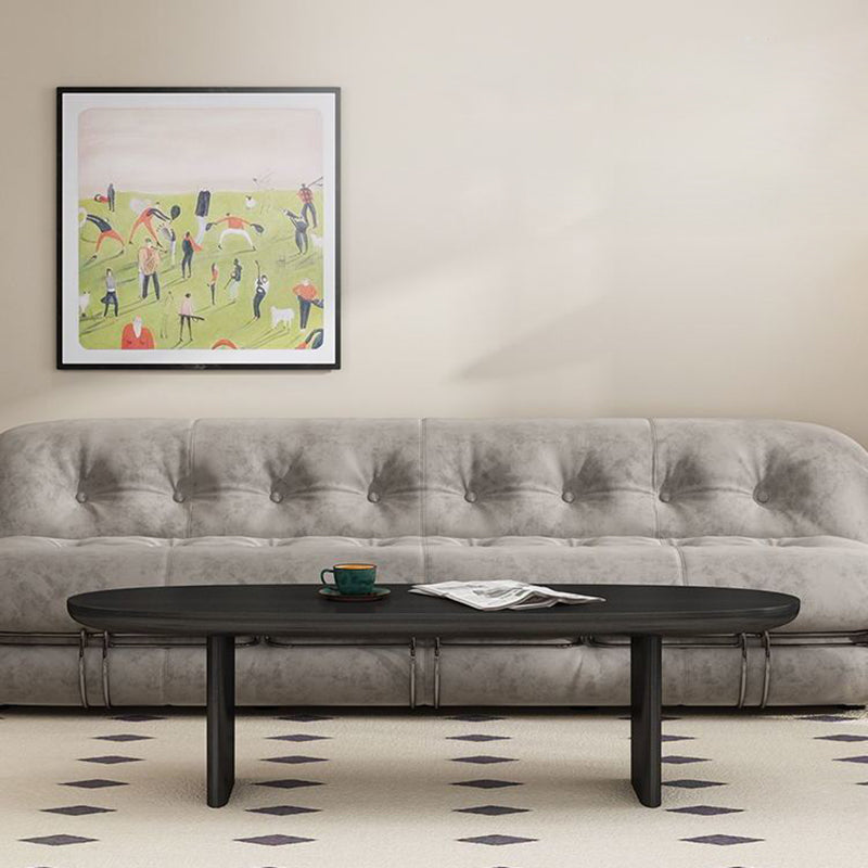 Contemporary Scandinavian Rubberwood Long Oval Coffee Table 1-Tier For Living Room