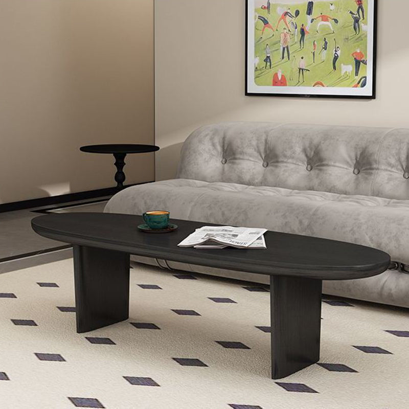 Contemporary Scandinavian Rubberwood Long Oval Coffee Table 1-Tier For Living Room