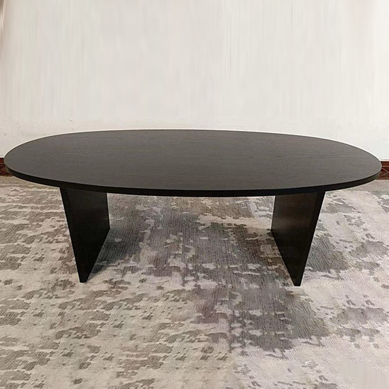 Contemporary Scandinavian Rubberwood Long Oval Coffee Table 1-Tier For Living Room
