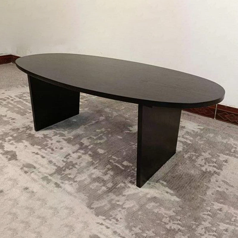 Contemporary Scandinavian Rubberwood Long Oval Coffee Table 1-Tier For Living Room
