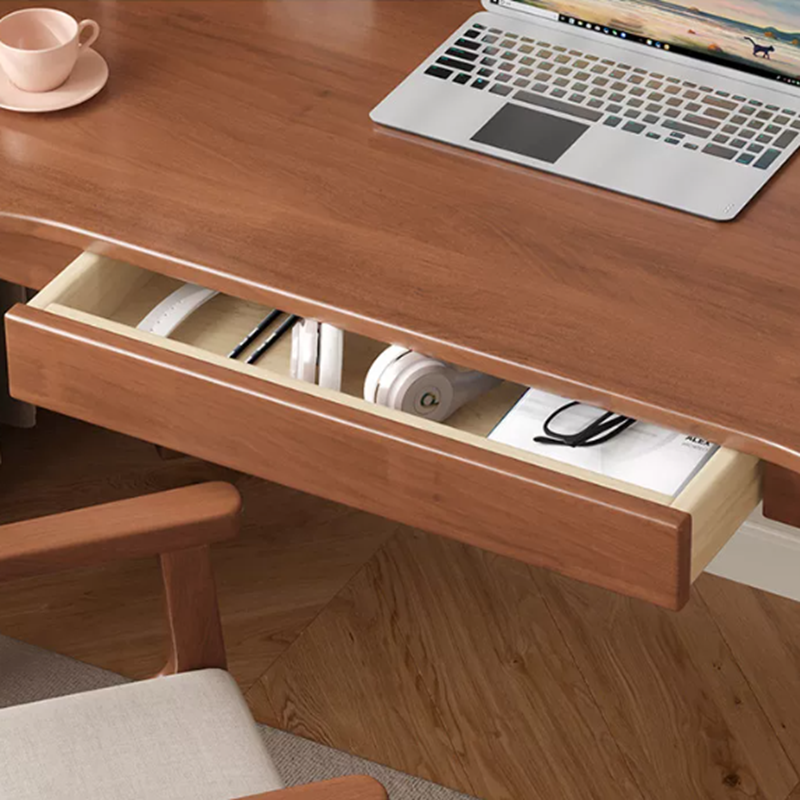 Modern Minimalist Solid Wood Multilayer Board Rubberwood Curved Rectangular Office Desk 1-Drawer For Bedroom