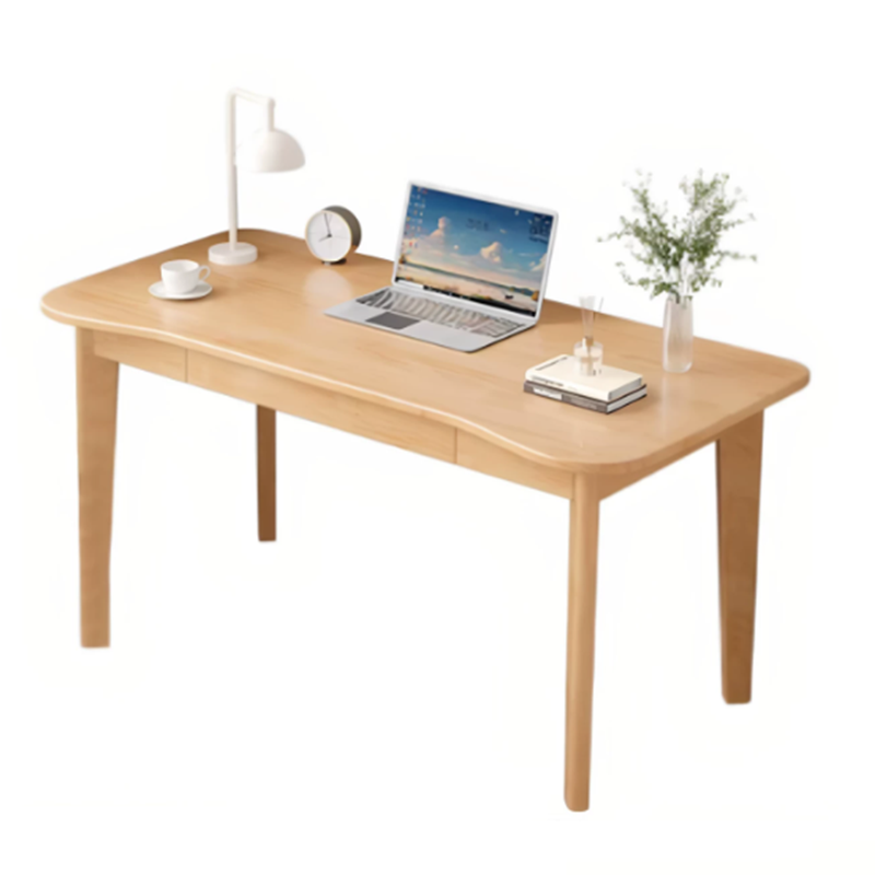 Modern Minimalist Solid Wood Multilayer Board Rubberwood Curved Rectangular Office Desk 1-Drawer For Bedroom