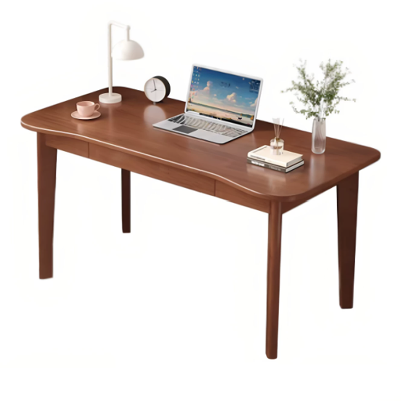 Modern Minimalist Solid Wood Multilayer Board Rubberwood Curved Rectangular Office Desk 1-Drawer For Bedroom
