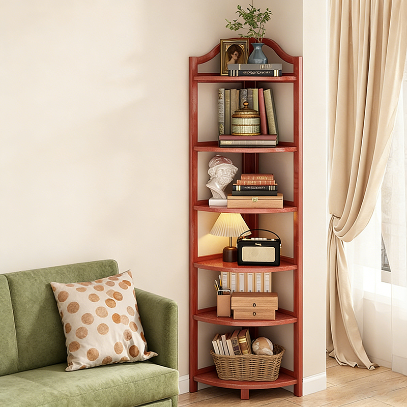Modern Minimalist Bamboo Fan-Shaped Right-Angle Corner Shelf Unit 3/4/5/6 Tier For Living Room