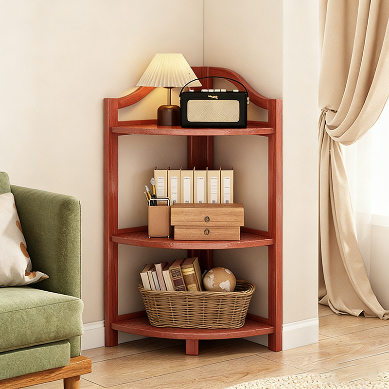Modern Minimalist Bamboo Fan-Shaped Right-Angle Corner Shelf Unit 3/4/5/6 Tier For Living Room