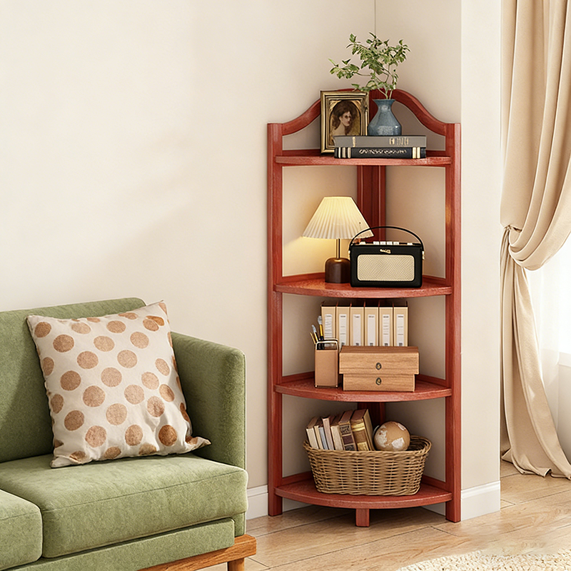 Modern Minimalist Bamboo Fan-Shaped Right-Angle Corner Shelf Unit 3/4/5/6 Tier For Living Room