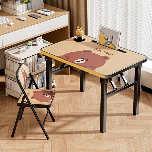 Modern Art Deco MDF Iron Kids Rounded Rectangular Study Desk Chair Set With 1-Tier For Living Room