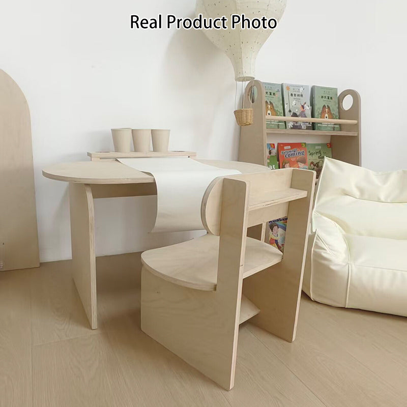 Modern Minimalist Marine Board Curved Oval Kids Study Desk Chair Set With 1-Tier For Living Room
