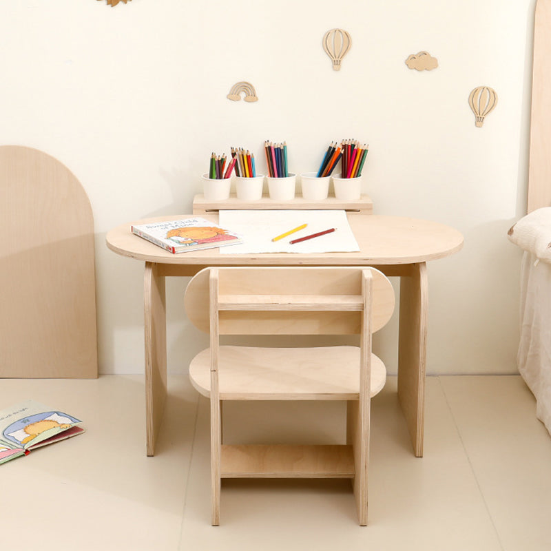 Modern Minimalist Marine Board Curved Oval Kids Study Desk Chair Set With 1-Tier For Living Room