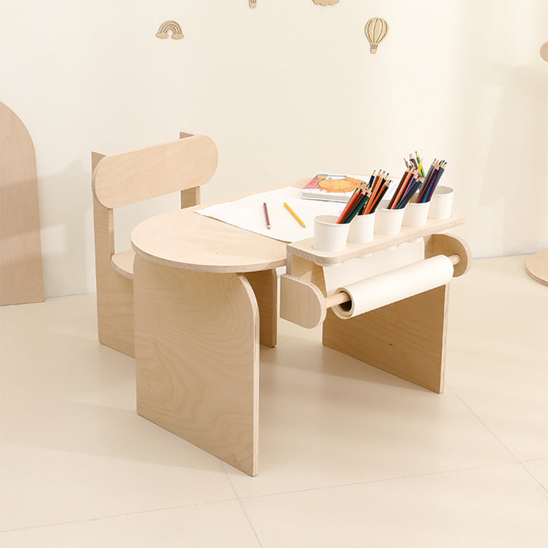 Modern Minimalist Marine Board Curved Oval Kids Study Desk Chair Set With 1-Tier For Living Room