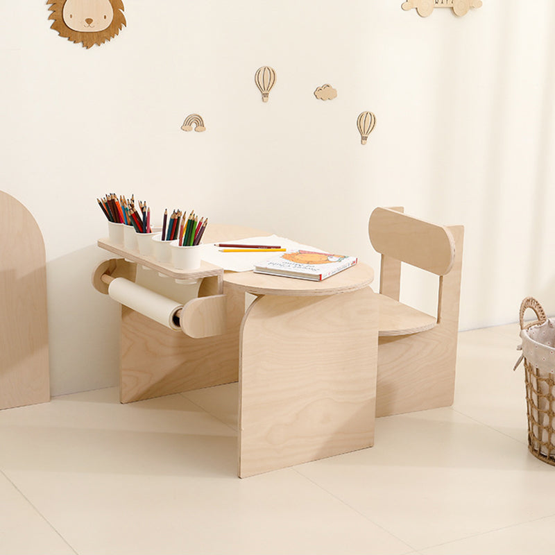 Modern Minimalist Marine Board Curved Oval Kids Study Desk Chair Set With 1-Tier For Living Room