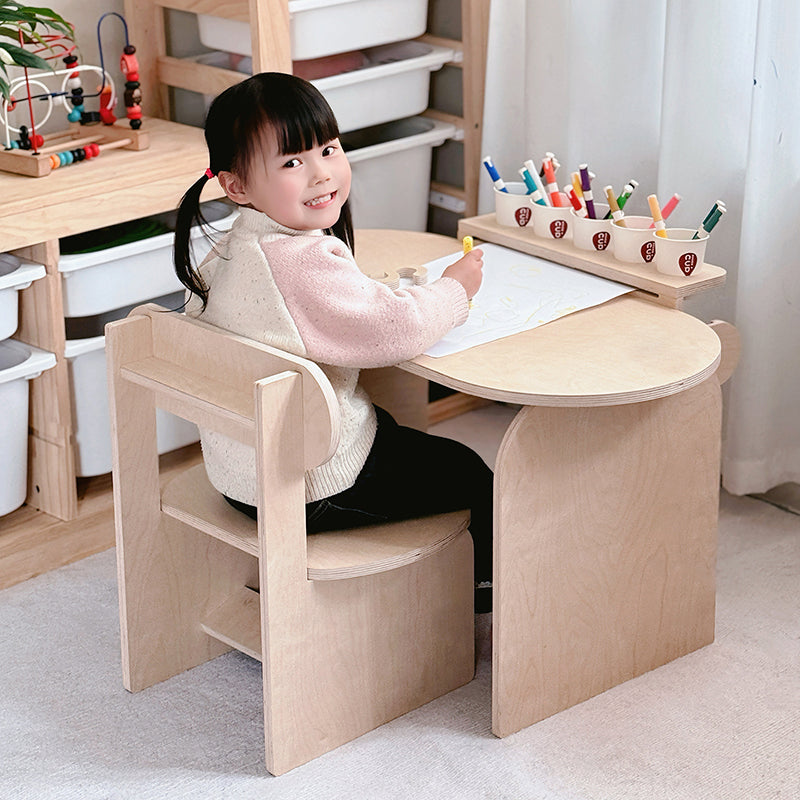 Modern Minimalist Marine Board Curved Oval Kids Study Desk Chair Set With 1-Tier For Living Room