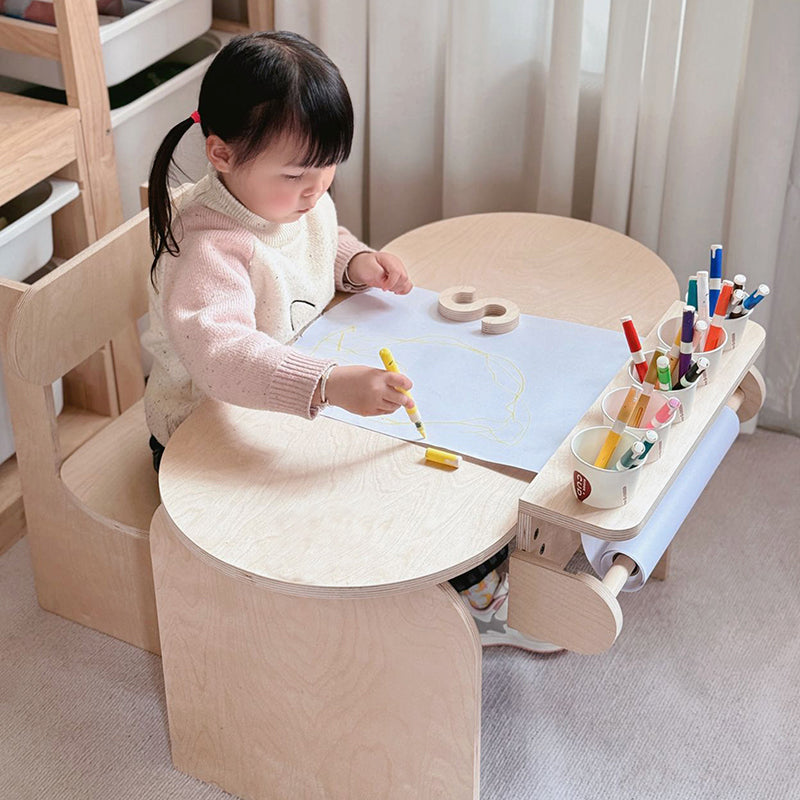 Modern Minimalist Marine Board Curved Oval Kids Study Desk Chair Set With 1-Tier For Living Room