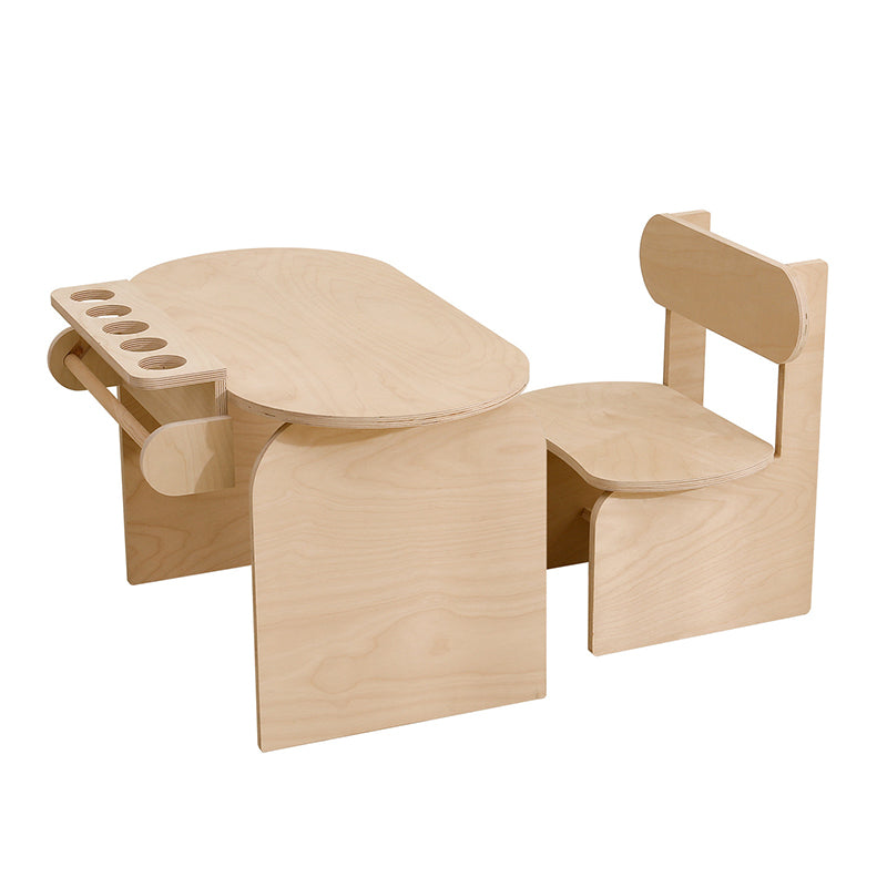 Modern Minimalist Marine Board Curved Oval Kids Study Desk Chair Set With 1-Tier For Living Room
