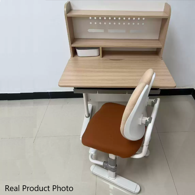Traditional Chinese MDF Cold Rolled Steel Hand Crank Adjustable Rectangular Kids Study Desk Chair Set With 3-Tier For Bedroom