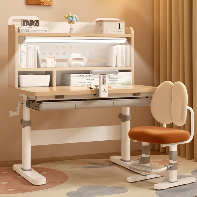 Traditional Chinese MDF Cold Rolled Steel Hand Crank Adjustable Rectangular Kids Study Desk Chair Set With 3-Tier For Bedroom