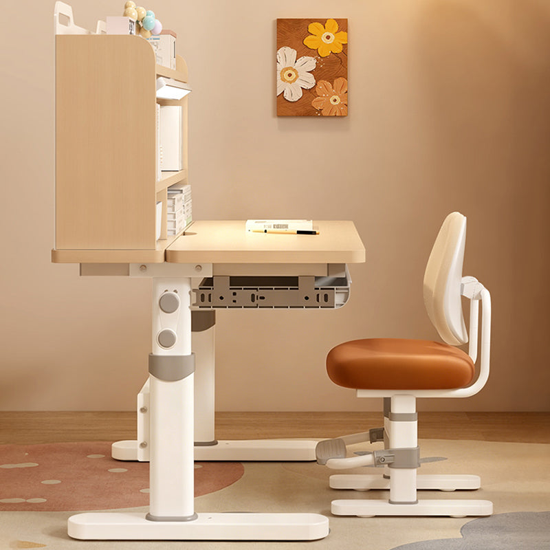 Traditional Chinese MDF Cold Rolled Steel Hand Crank Adjustable Rectangular Kids Study Desk Chair Set With 3-Tier For Bedroom